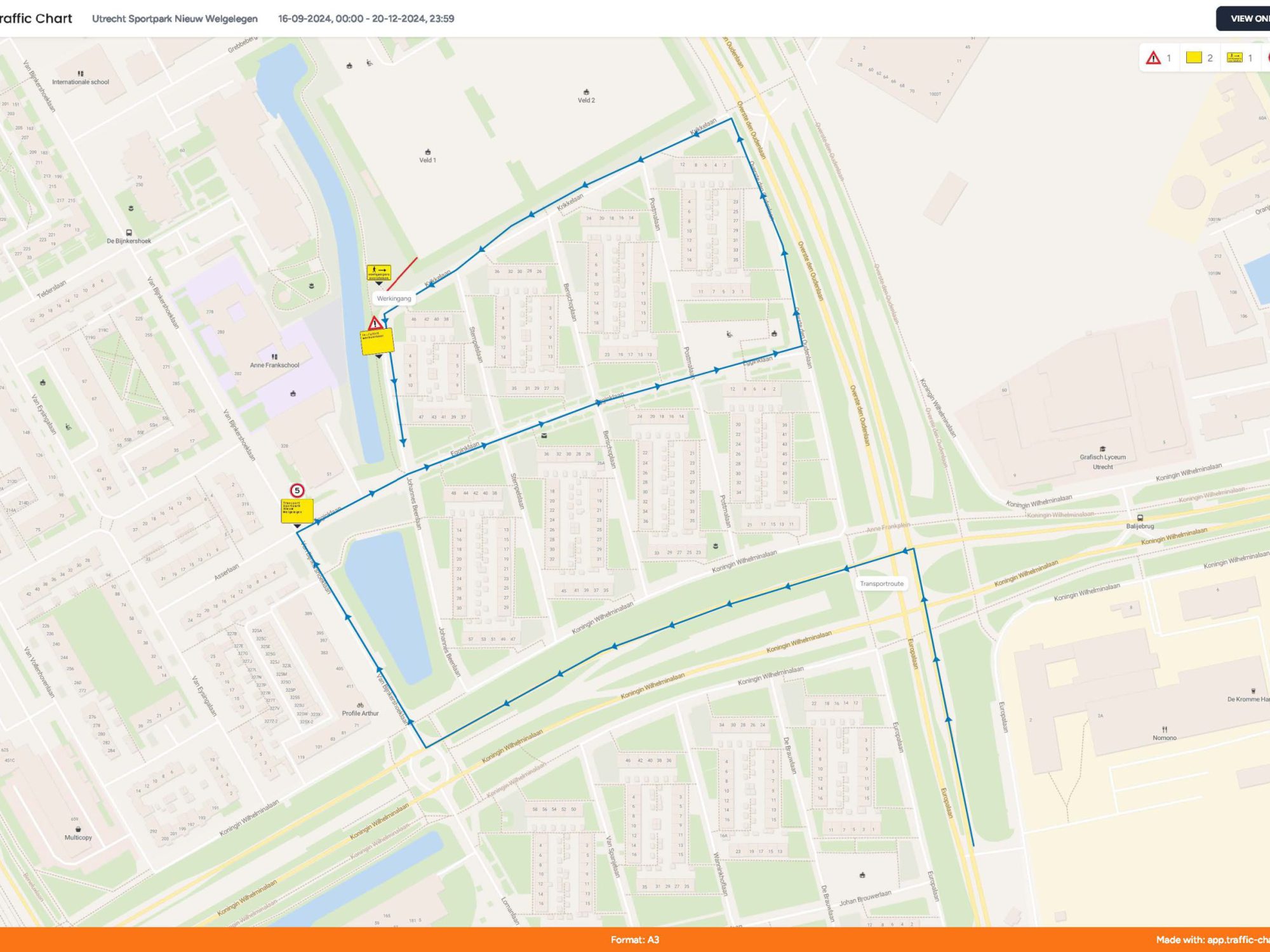 Transportroute Utrecht Sportpark Nieuw Welgelegen